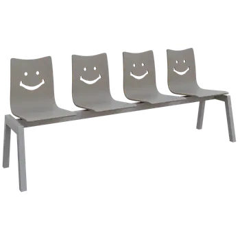 SMILE 4, dřevěná lavice do čekárny, 4-sedák, šedá, kostra stříbrná