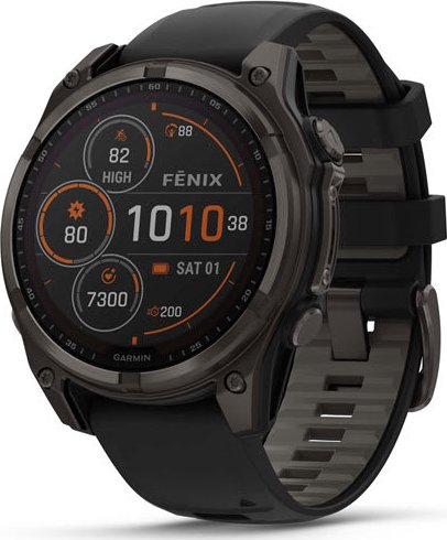Garmin fenix 8 – 47 mm, Solar, Sapphire, Carbon grey DLC titanium s Black/Grey silikonovým řemínkem. + Nylonový řemínek k výběru ZDARMA