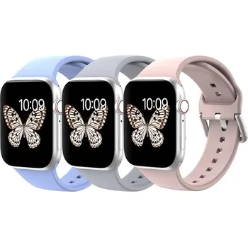 Řemínek na hodinky Silikonový řemínek kompatibilní s Apple Watch 3 ks Světle růžová, Světle fialová, Šedá 38/40/41 mm