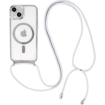 Pouzdro na mobilní telefon MagSafe silikonový kryt se šňůrkou pro Apple iPhone 16 Pro Max - stříbrný