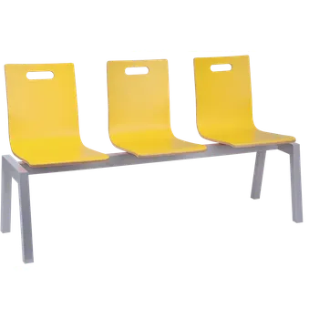 MEGAN PLUS 3, dřevěná lavice do čekárny, 3-sedák, žlutá, kostra stříbrná