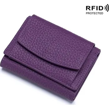 Peněženka Dámská kožená peněženka s RFID ochranou | kapesní pouzdro na peníze a karty - Nachový