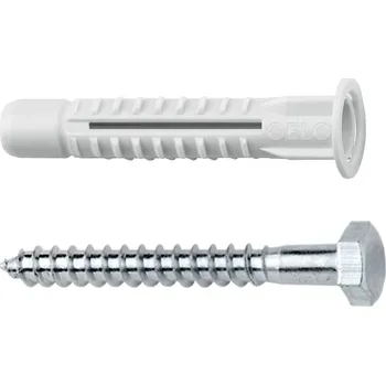 Hmoždinka Víceúčelová hmoždinka MZK s lemem, včetně šestihranného šroubu do dřeva 10 SKS (25 ks)