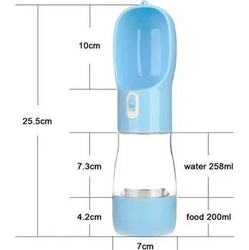 Miska pro psa Láhev na vodu pro psy | cestovní miska | 258ml voda | 200g krmení - Jídlo Voda Modrá
