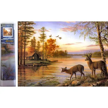 Diamantové malování Diamantový obrázek - Jeleni u jezera - 30 x 40 cm - 1007352