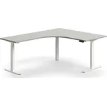 Výškově nastavitelný stůl QBUS, rohový, 1600x2000 mm, bílá podnož, světle šedá