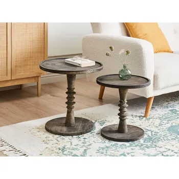 Konferenční stolek Sada 2 odkládacích stolků kulaté stolové desky z tmavě hnědého mangového dřeva tradiční design obývací pokoj Beliani