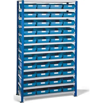 Dílenský regál Regál s plastovými boxy REACH + MIX, 1740x1000x400 mm, 44 modrých boxů