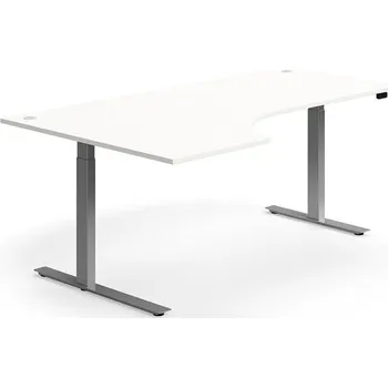 Psací stůl Výškově nastavitelný stůl FLEXUS, rohový, 2000x1200 mm, stříbrná podnož, bílá