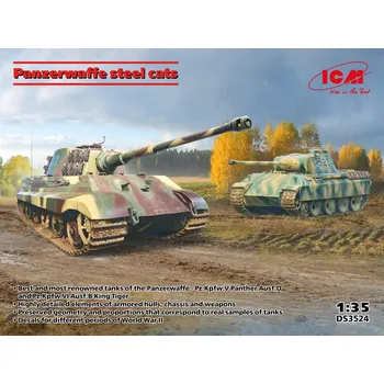 Plastikový model ICM 1/35 Panzerwaffe steel cats, (Diorama set - Pz.Kpfw. V Panther D - Pz.Kpfw. VI B Kingtiger) (2 kits)