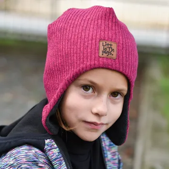 Čepice růžová svetrovinová ušanka podšitá microfleecem