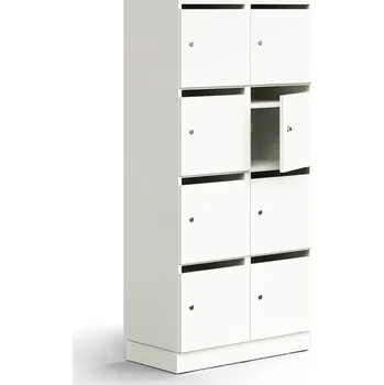Poštovní schránka Skříň na poštu a osobní věci QBUS, 8 uzamykatelných boxů s přihrádkou, sokl, 1636x800x420 mm, bílá