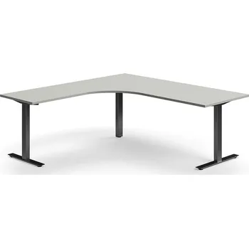 Psací stůl Rohový psací stůl QBUS, T-nohy, 2000x2000 mm, černá podnož, světle šedá