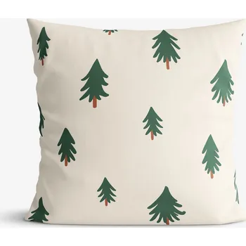 Povlak na dekorativní polštářek Vánoční bavlněný povlak na polštář - Stromečky na režném 50 x 60 cm