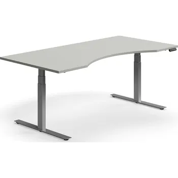 Psací stůl Výškově nastavitelný stůl QBUS, vykrojený, 2000x1000 mm, stříbrná podnož, světle šedá