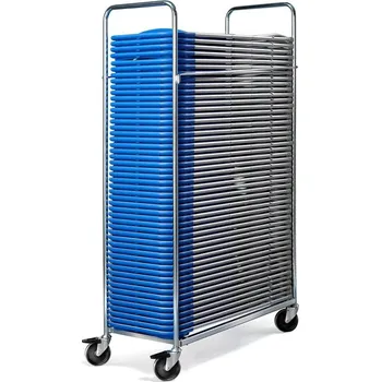 Jídelní židle Vozík na židle + 50 modrých židlí