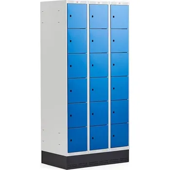 Šatní skříň Boxová šatní skříň CLASSIC, se soklem, 3 sekce, 18 boxů, 1890x900x550 mm, modré dveře