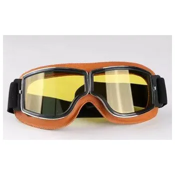 Helma na motorku Retro brýle na motorku oranžové, žluté sklo