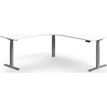 Psací stůl Výškově nastavitelný stůl QBUS, rohový, 2000x2000 mm, stříbrná podnož, bílá