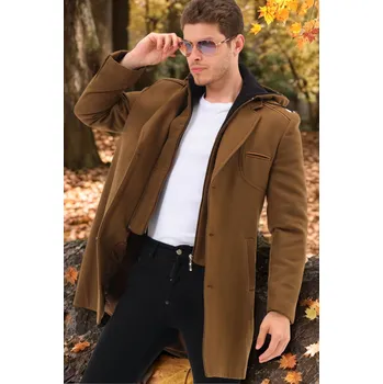 Pánský kabát PLT8371 DEWBRRY PÁNSKÝ KABÁT ROVNÝ CAMEL dewberry hnědá 2439473