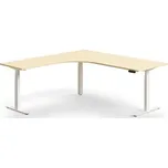 Výškově nastavitelný stůl QBUS, rohový, 2000x2000 mm, bílá podnož, bříza