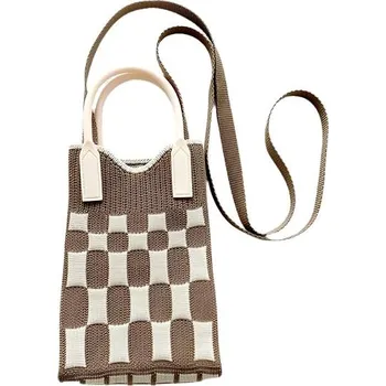 ANNAM Mini kabelka/taška hnědá čtverce 25 × 11 cm
