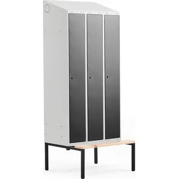 Šatní skříň Šatní skříňka CLASSIC, šikmá střecha, s lavicí, 3 sekce, 2290x900x550 mm, černé dveře
