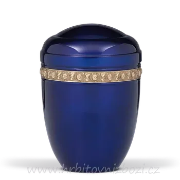 Smuteční dekorace Ocelová urna modrá s ozdobným zlatým dekorem