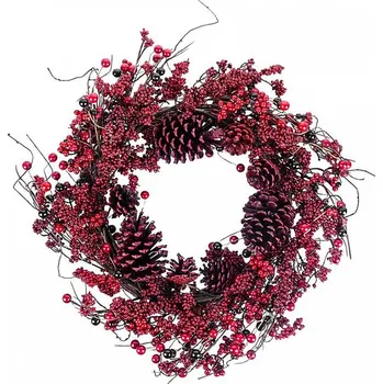 Věnec Vánoce Věnec MagicHome červený, z proutí, chvojí, 60x60x15cm