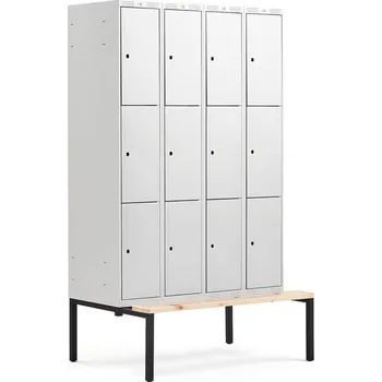 Šatní skříň Boxová šatní skříň CLASSIC, s lavicí, 4 sekce, 12 boxů, 2120x1200x550 mm, šedé dveře