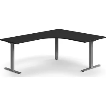 Psací stůl Rohový psací stůl QBUS, T-nohy, 1600x2000 mm, stříbrná podnož, černá