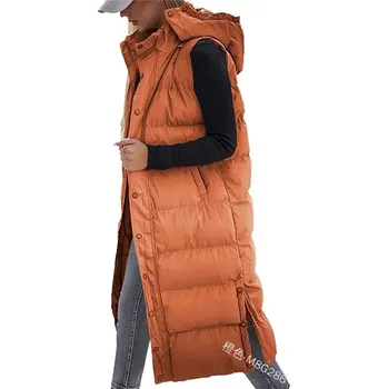 Dámská vesta Dlouhá prošívaná vesta na zimu Barva: Oranžová, Velikost: S