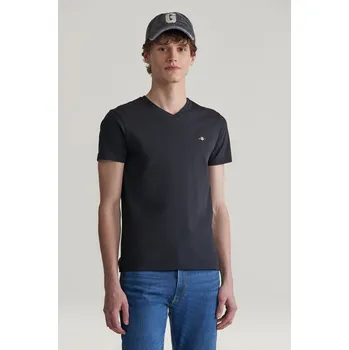 Pánské tričko TRIČKO GANT SLIM SHIELD V-NECK T-SHIRT BLACK