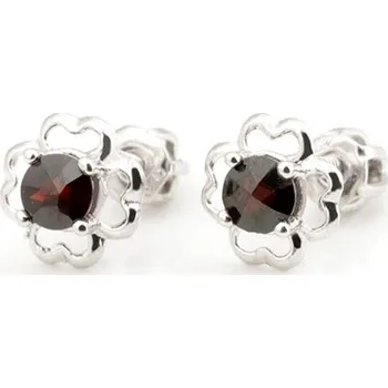 Náušnice Stříbrné naušnice pecičky kytičky s českými granáty STNAU1917F