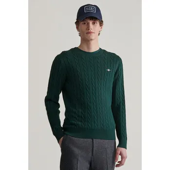 Pánský svetr SVETR GANT COTTON CABLE C-NECK TARTAN GREEN