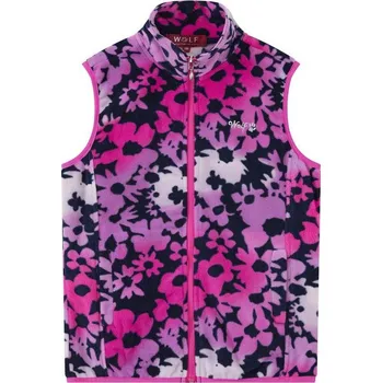 Dětská móda Fleecová dívčí vesta Wolf B2442 vel. 104-134 tmavě modrá květ