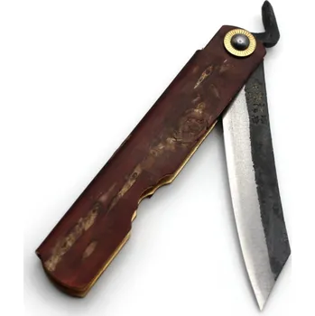 Kuchyňský nůž Japonský zavírací nůž Higonokami KABAZAIKU z modré oceli - 72 mm, rukojeť lepená z kůry stromu