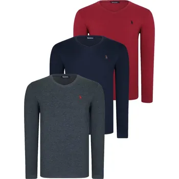 Pánská mikina TRIPLE SET T8587 DEWBERRY V-NECK MEN'S SWEATSHIRT-NAVY-ANTHRACITE-BURGUNDY dewberry modrá 2514695