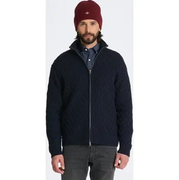 Pánský svetr SVETR GANT CABLE ZIP CARDIGAN EVENING BLUE