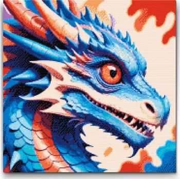 Diamantové malování Diamantové malování - Drak v odstínech červené a modré Velikost: 50x50cm, Rámování: Pouze srolované plátno, Diamanty: Kulaté