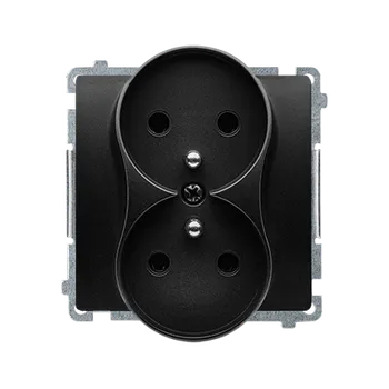 Elektrická zásuvka Simon Basic BMGZ2/49 Zásuvka 2 násobná (přístroj s krytem), s uzemněním, kolíky naproti sobě, 16 A / 250 V~, šroubové svorky černá matná