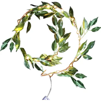 Vánoční světelná dekorace ACA Lighting LED nano měděný světelný řetez zelené lístky, 30 LED, 3x baterie AA, teplá bílá, IP20