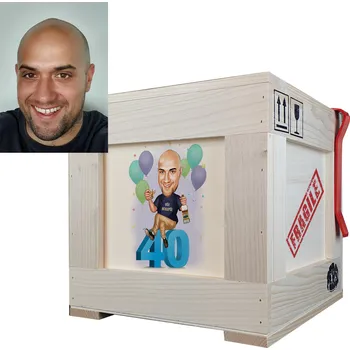 Dárkový potravinový koš Persi - Vtipný Dárek pro Muže | Dárková Bedna s páčidlem a Karikaturou | Vtipné dárkové balení k narozeninám, vánocům a výročí