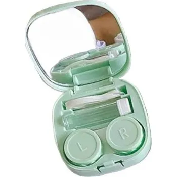 Brýlová obroučka Přenosná cestovní krabička se zrcátkem na kontaktní čočky - Zelená