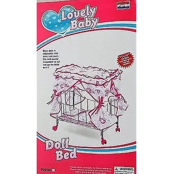 Doplněk pro panenku Kovová postýlka s nebesy na kolečkách