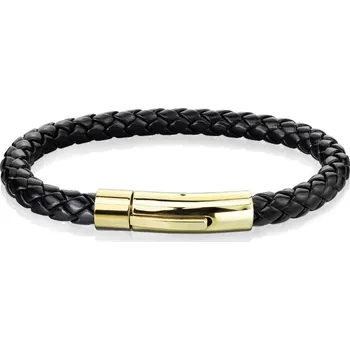 Náramek Kožený náramek proplétaný černý gold, délka 21,5 cm