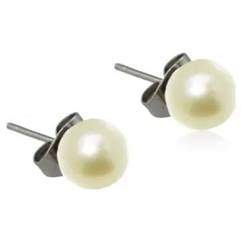 Náušnice Ocelové náušnice perličky smetanově žluté, 6 mm