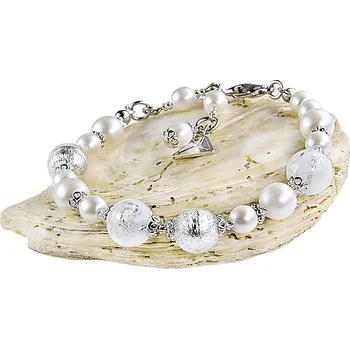 Náramek Lampglas Dámský náramek White Romance s ryzím stříbrem v perlách Lampglas