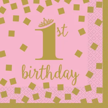 Papírový ubrousek Holčička 1st Birthday ubrousky 16 ks, 25 cm x 25 cm