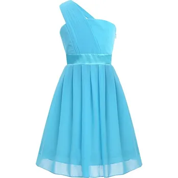 Dámské šaty Čína Lehké šifonové společenské šaty na jedno rameno Věk: 6T, Barva: modrá